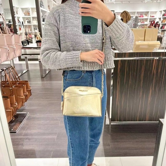 Michael Kors 35F2STVC8M Jet Set Travel Dome Crossbody Bag Leather Pale Gold